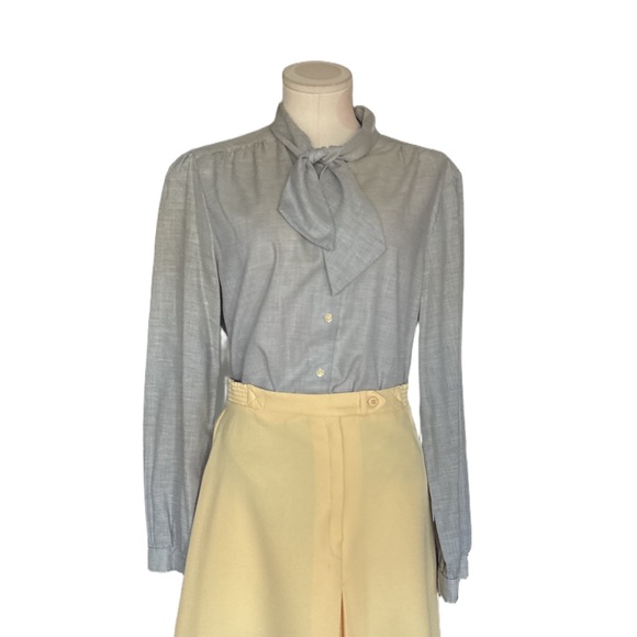 Vintage Tops - Classic Minimalist Vintage 1980s Secretary Blouse – Blue Gray – Approx L